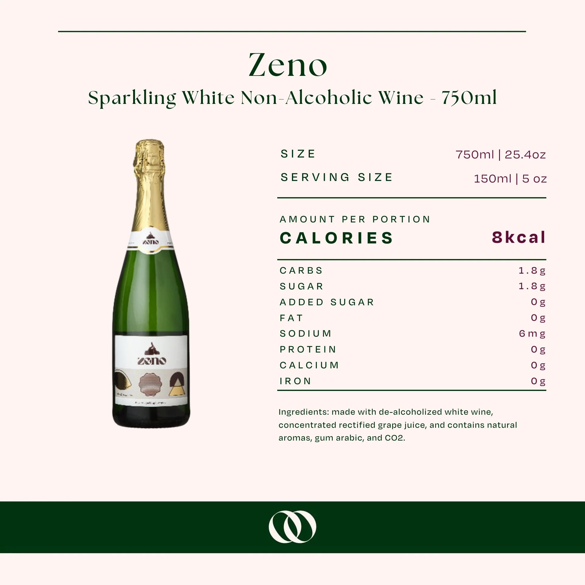 Zeno - Sparkling White Non-Alcoholic Wine - 750ml - Image 3