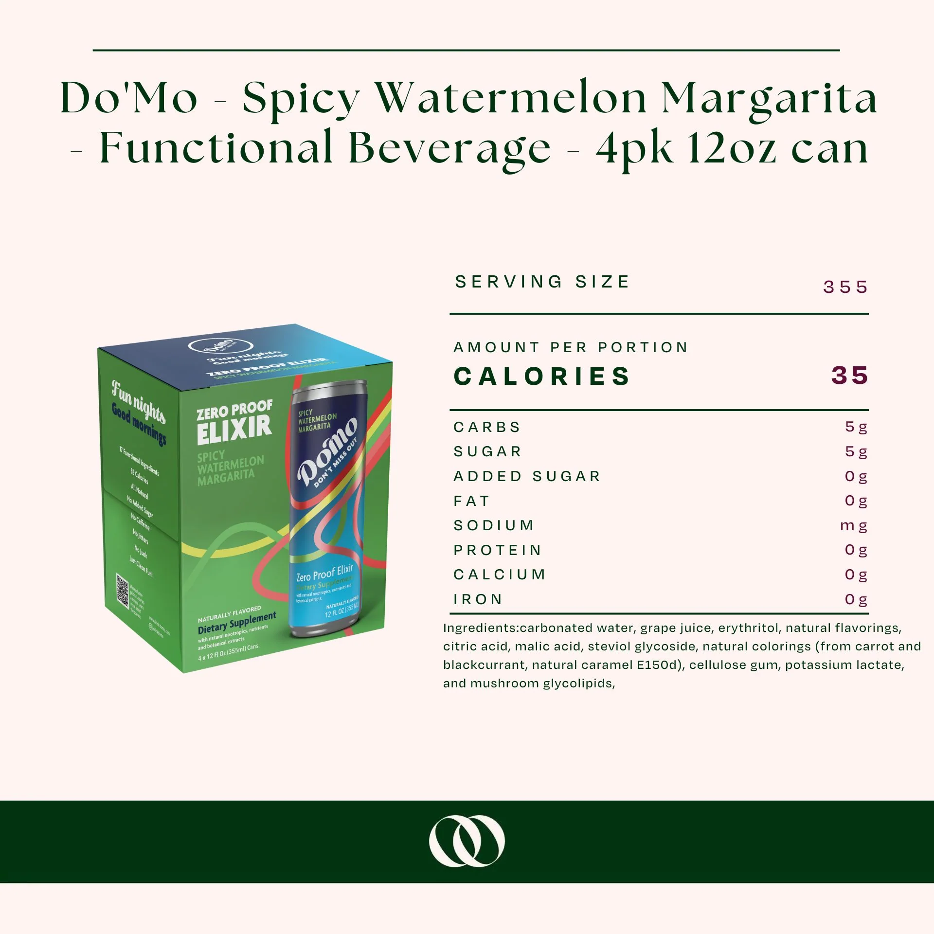 Do'Mo - Spicy Watermelon Margarita - Functional Beverage - 4pk 12oz can - Image 3