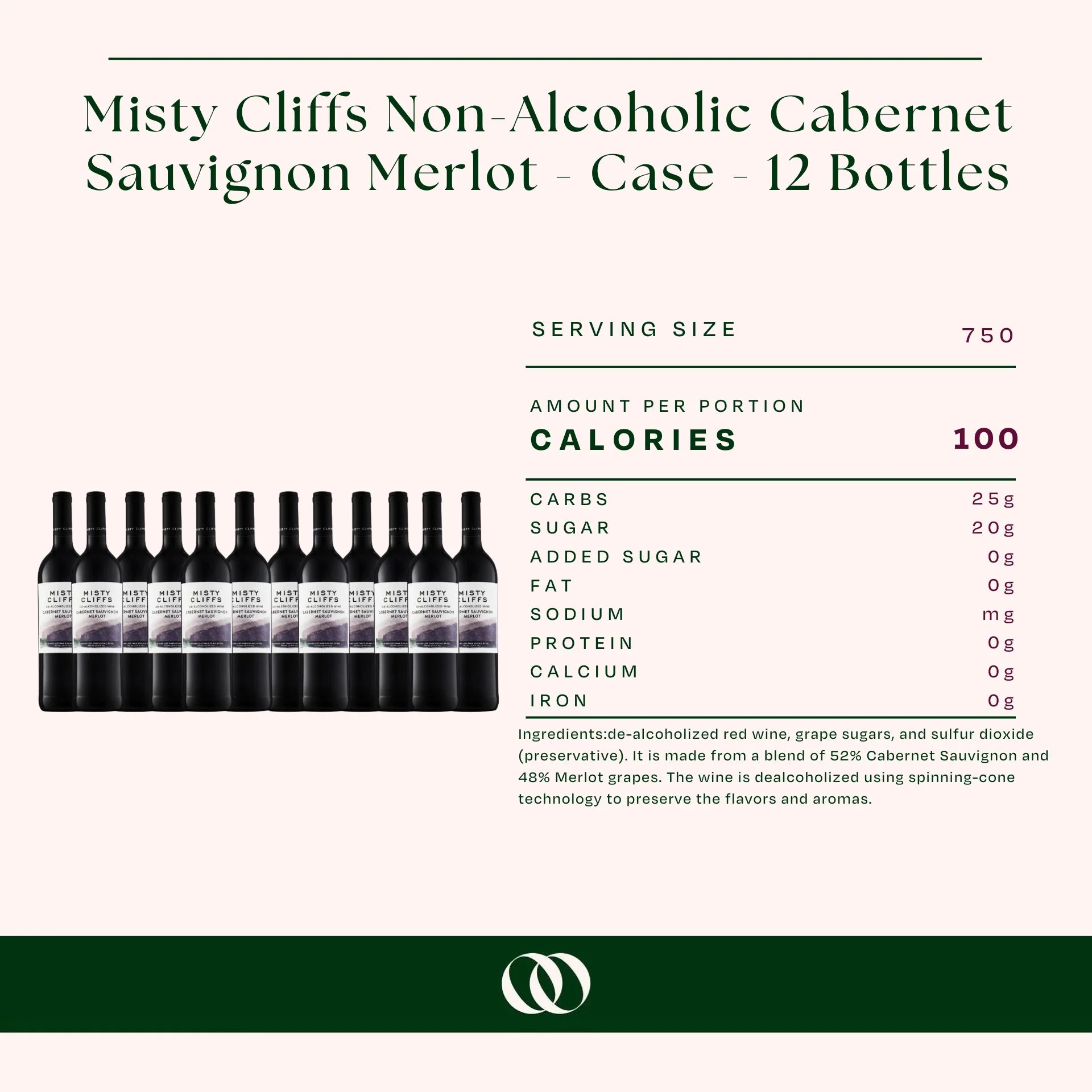 Misty Cliffs Non-Alcoholic Cabernet Sauvignon Merlot - Case - 12 Bottles - Image 3